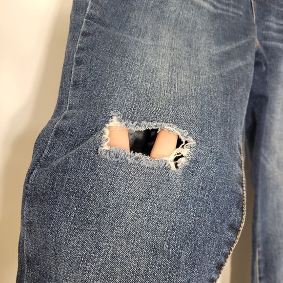 Refuge Women's Blue Denim Distressed Mid Rise Front Zipper Casual Skinny Jeans - Picture 7 of 12